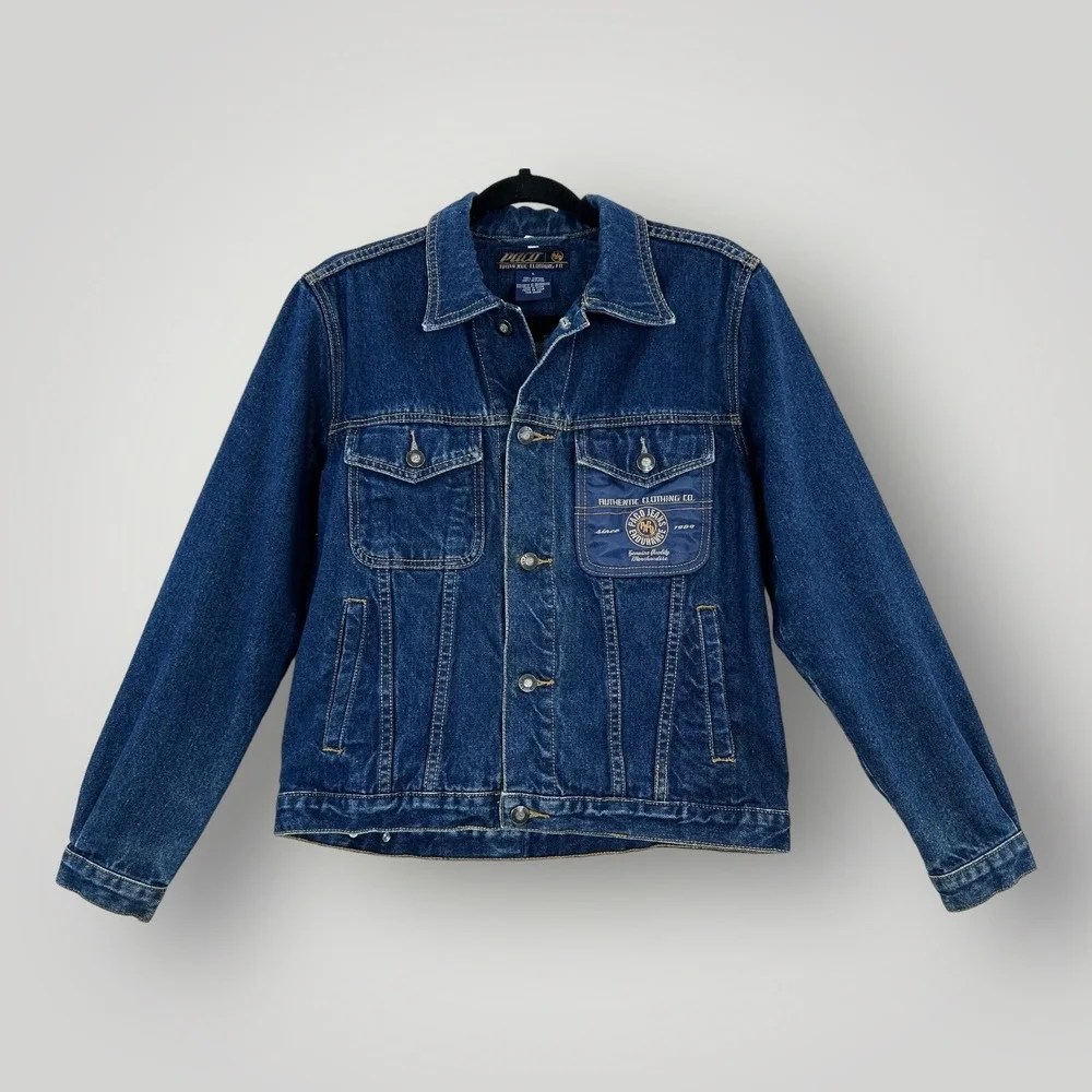Paco Denim‎ Jacket Youth L Blue Spellout Embroidered 90s Grunge Skater Vintage